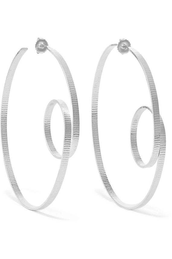 Annie Costello Brown Circle Scroll Silver Hoop Earrings